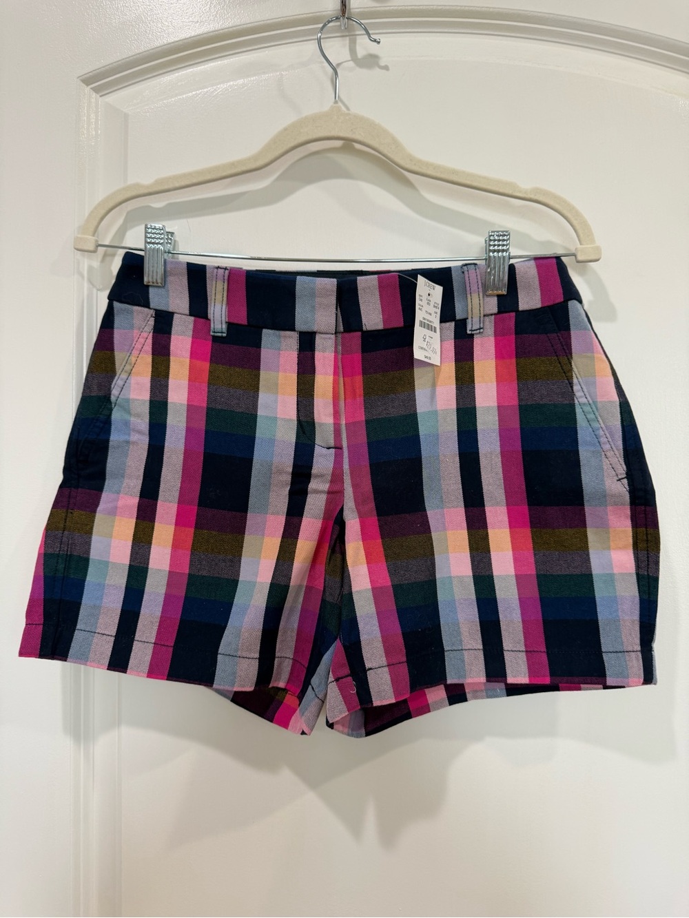 J. Crew Multicolor Plaid Cotton Shorts in Pink, Navy, Green